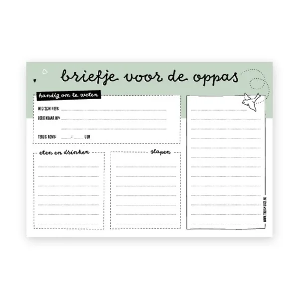 Briefje voor de oppas - notitieblok A5