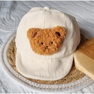Corduroy pet met teddy beertje - Beige