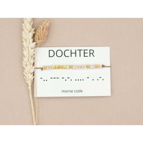 Morse code armband - Dochter - Beige/goud