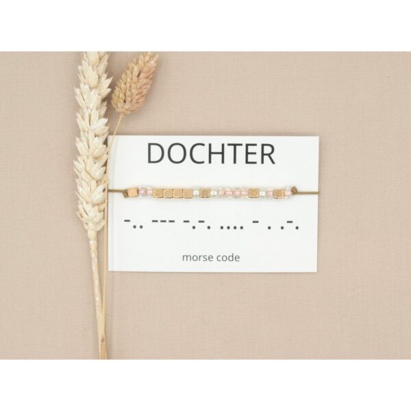 Morse code armband - Dochter - Beige/rosé