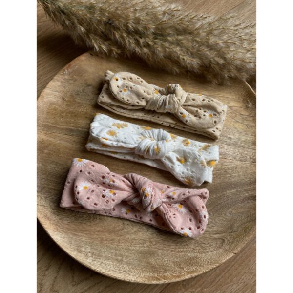 Haarbandje Knoop - broderie bloem wit