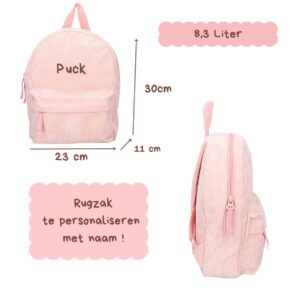 Rugzak ribbelstof - roze - gepersonaliseerd